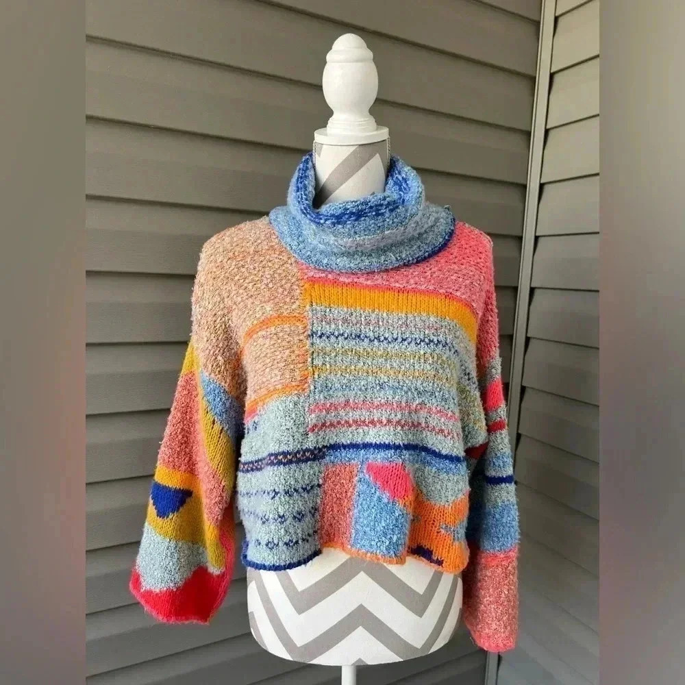 SINCERELY JULES Multicolor Bring It Pullover Cropped Sweater Sz XS